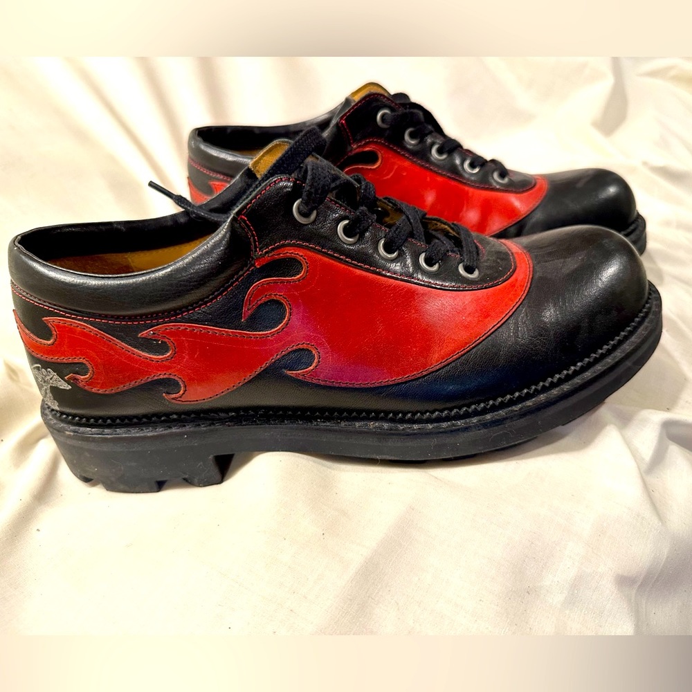 Fluevog Black w/ Red Flames